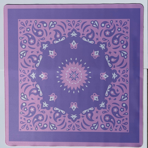 Purple bandana with intricate patterns on a clear background